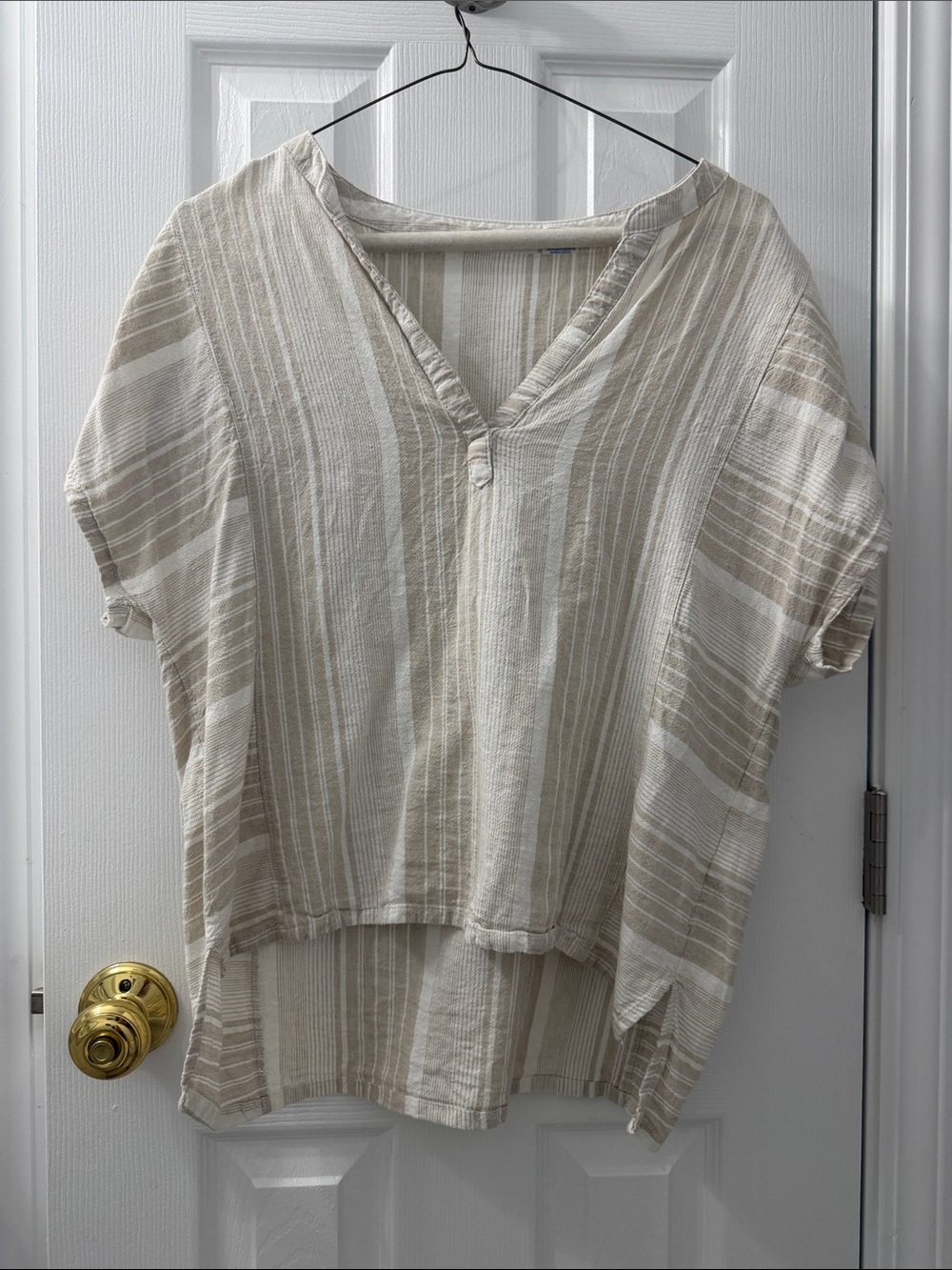 Sigrid Olsen Linen-blend Striped Short Sleeve Top - Beige White